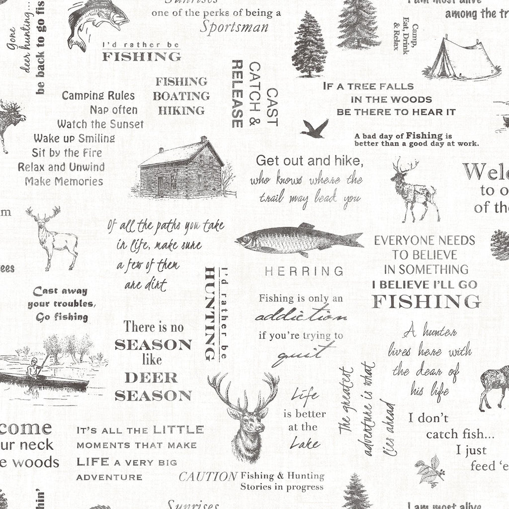 Brewster Home Fashions North Hills Camping Quotes Black Wallpaper