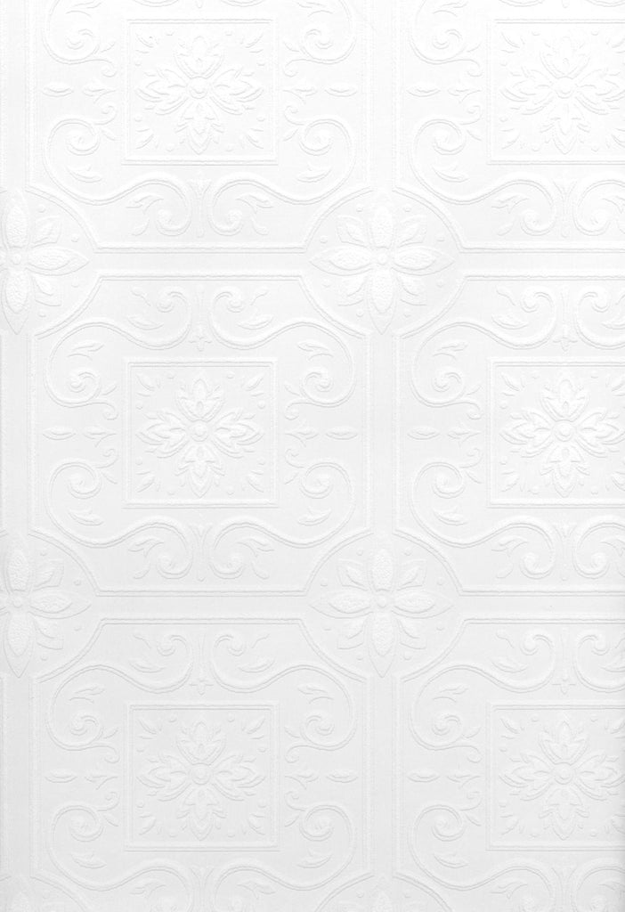 Brewster Home Fashions Talavera White Flower Tile Paintable Wallpaper