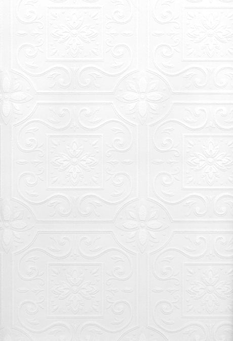 Brewster Home Fashions Talavera Flower Tile Paintable White Wallpaper
