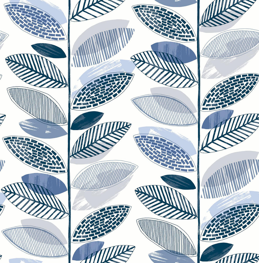 Brewster Home Fashions Nyssa Blue Leaves Wallpaper