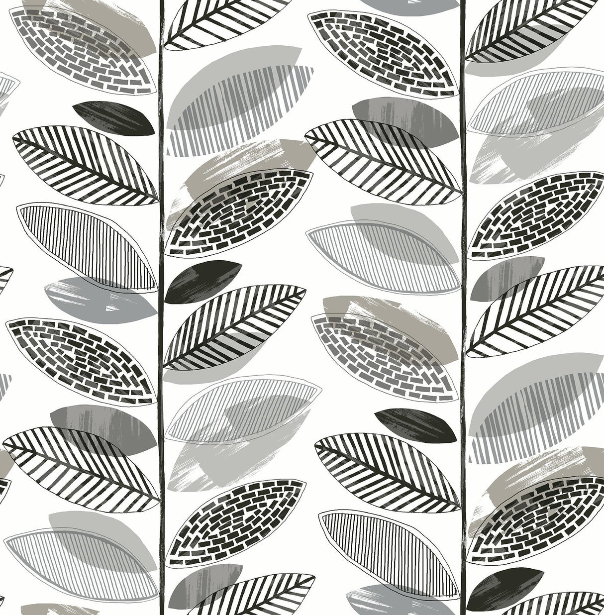 Brewster Home Fashions Nyssa Grey Leaves Wallpaper