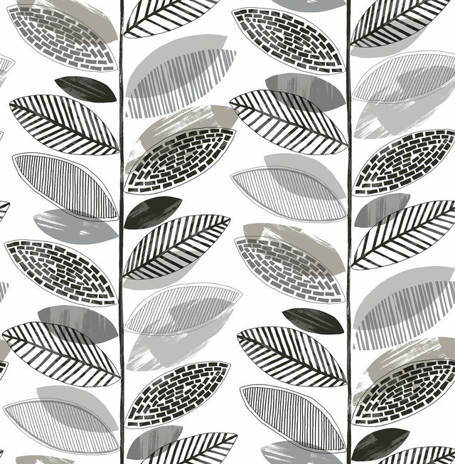 Brewster Home Fashions Nyssa Grey Leaves Wallpaper