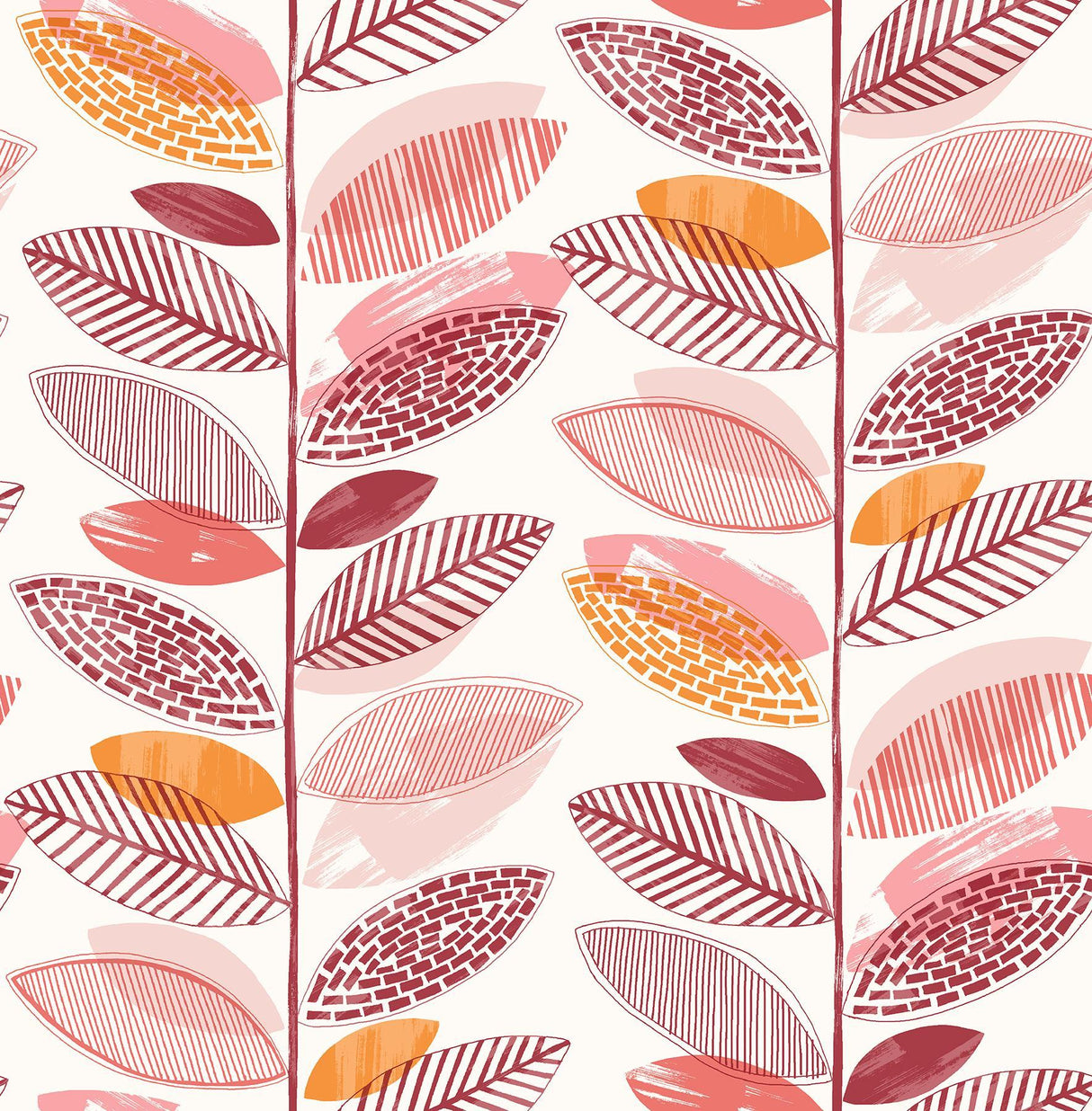 Brewster Home Fashions Nyssa Coral Leaves Wallpaper