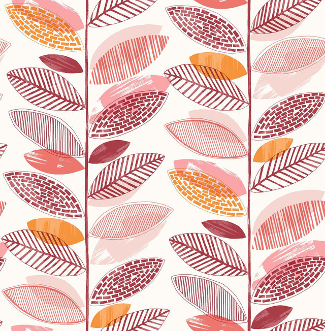 Brewster Home Fashions Nyssa Coral Leaves Wallpaper
