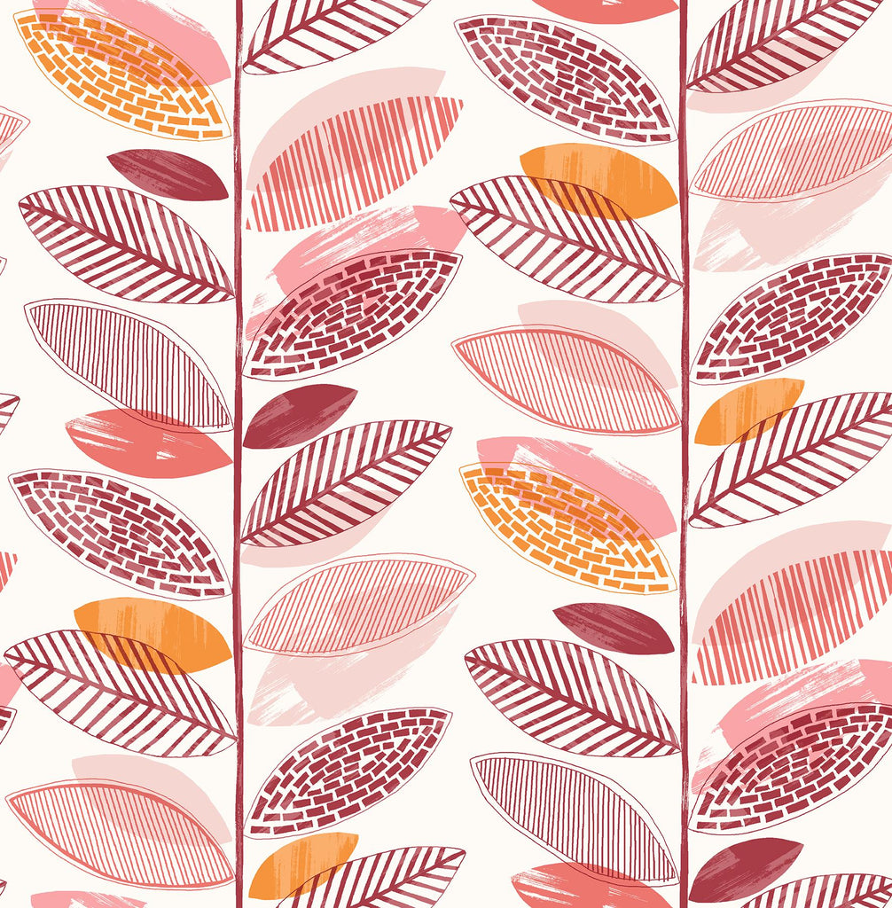 Brewster Home Fashions Nyssa Leaves Coral Wallpaper