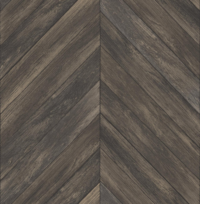Brewster Home Fashions Parisian Dark Brown Chevron Wood Wallpaper