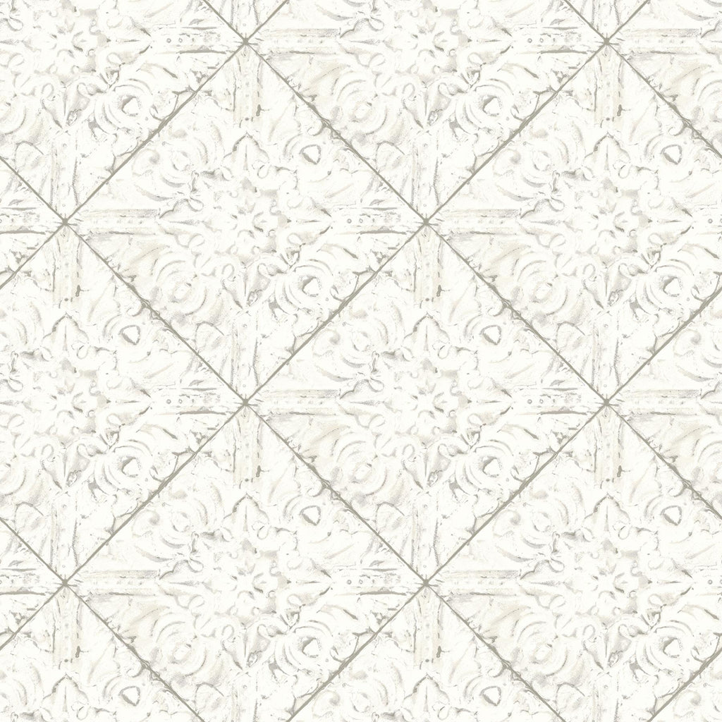 Brewster Home Fashions Brandi Tin Tile White Wallpaper