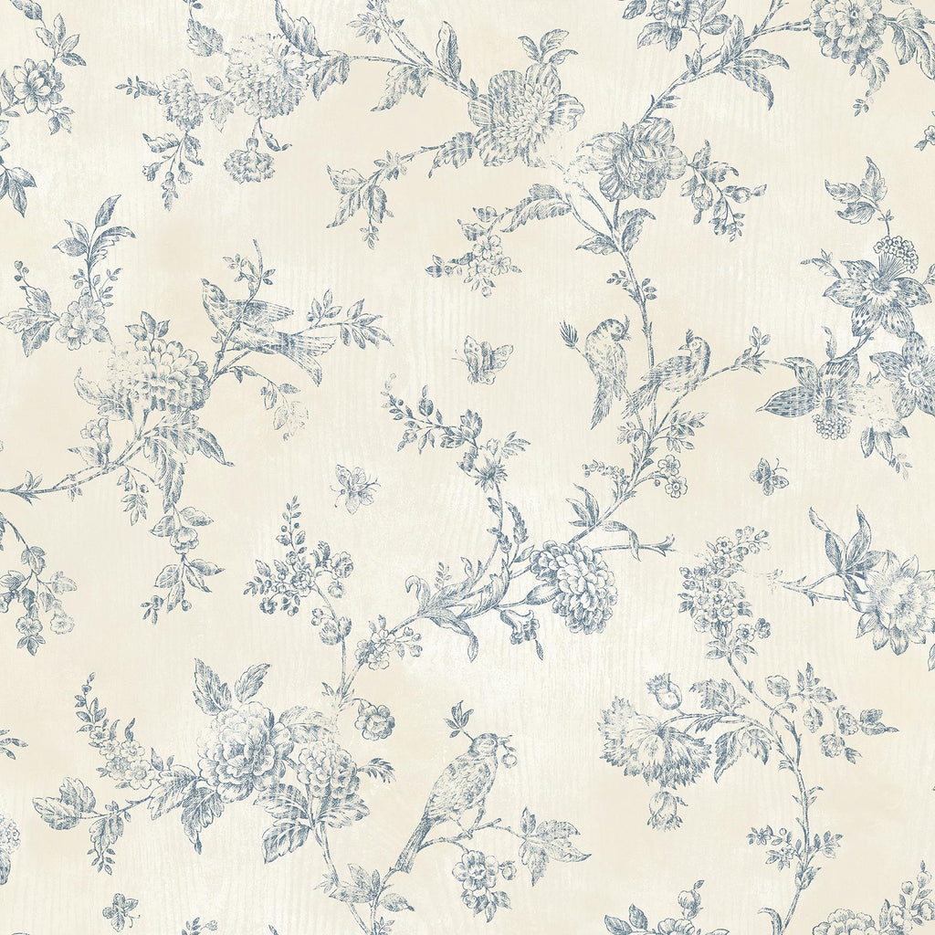 Brewster Home Fashions French Nightingale Trail Blue Wallpaper