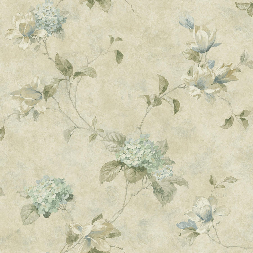 Brewster Home Fashions Magnolia Hydrangea Trail Teal Wallpaper