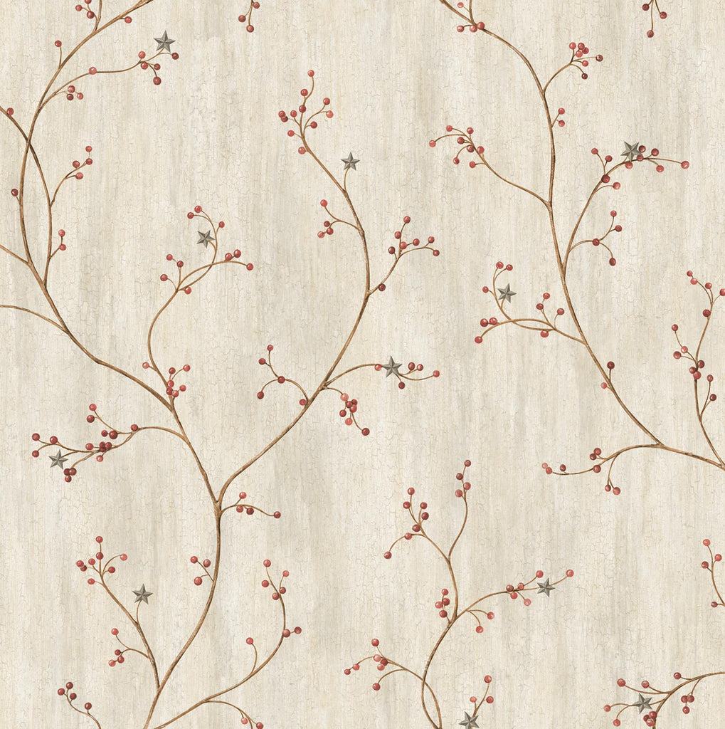 Brewster Home Fashions Justine Light Grey Berry Trail Wallpaper
