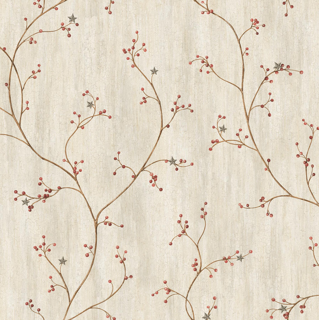 Brewster Home Fashions Justine Berry Trail Light Grey Wallpaper