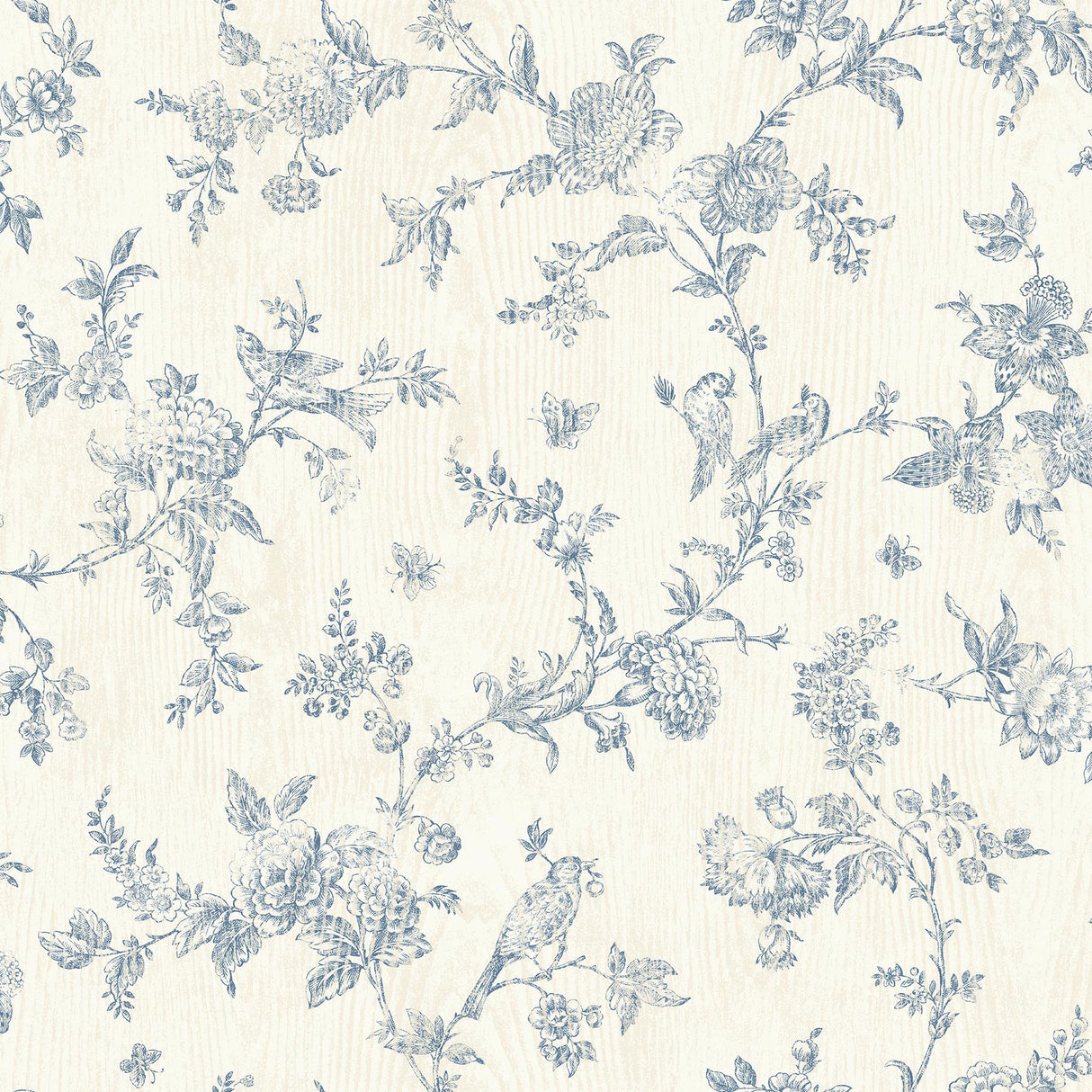 Brewster Home Fashions French Nightingale Blue Floral Scroll Wallpaper
