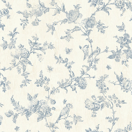 Brewster Home Fashions French Nightingale Blue Floral Scroll Wallpaper