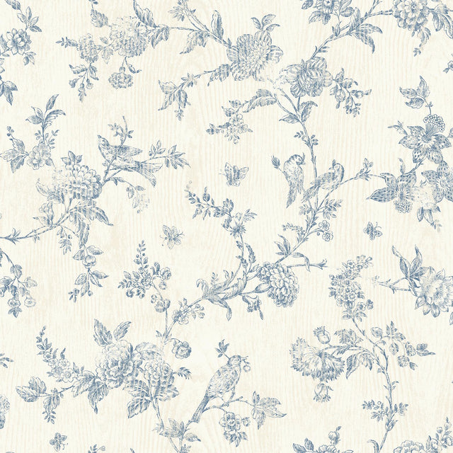 Brewster Home Fashions French Nightingale Blue Floral Scroll Wallpaper