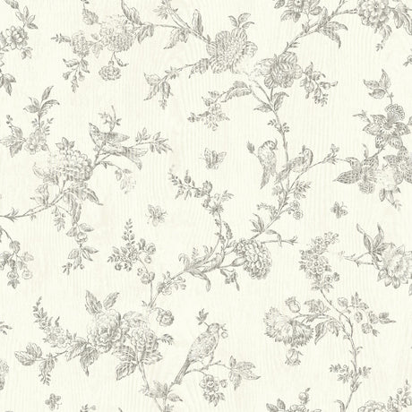 Brewster Home Fashions French Nightingale Taupe Floral Scroll Wallpaper