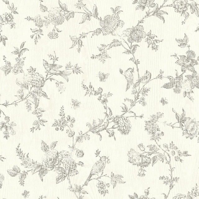 Brewster Home Fashions French Nightingale Taupe Floral Scroll Wallpaper