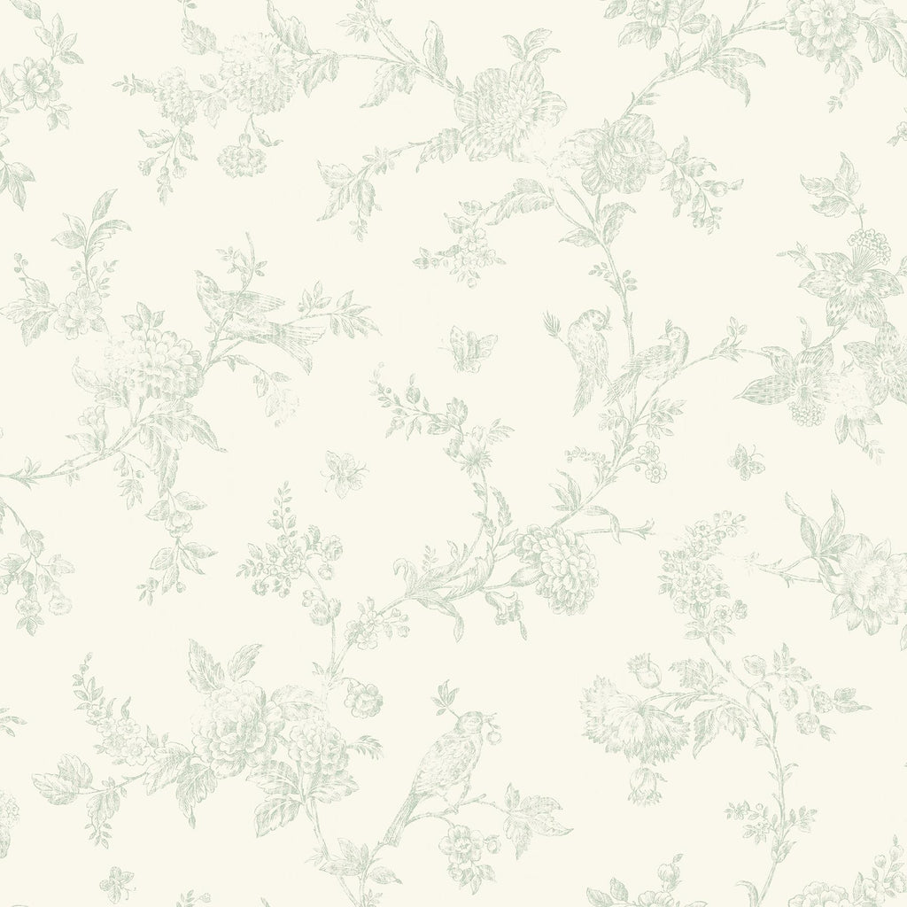 Brewster Home Fashions French Nightingale Sage Floral Scroll Wallpaper