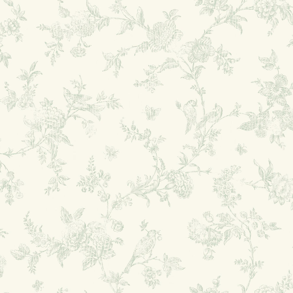 Brewster Home Fashions French Nightingale Floral Scroll Sage Wallpaper