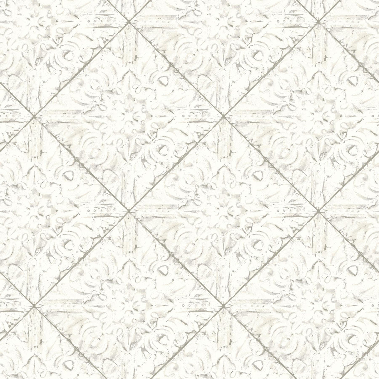 Brewster Home Fashions Brandi White Metallic Faux Tile Wallpaper