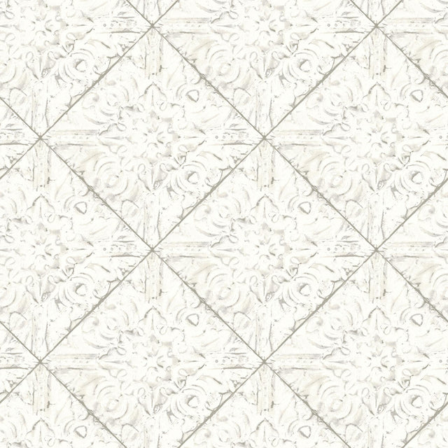 Brewster Home Fashions Brandi White Metallic Faux Tile Wallpaper