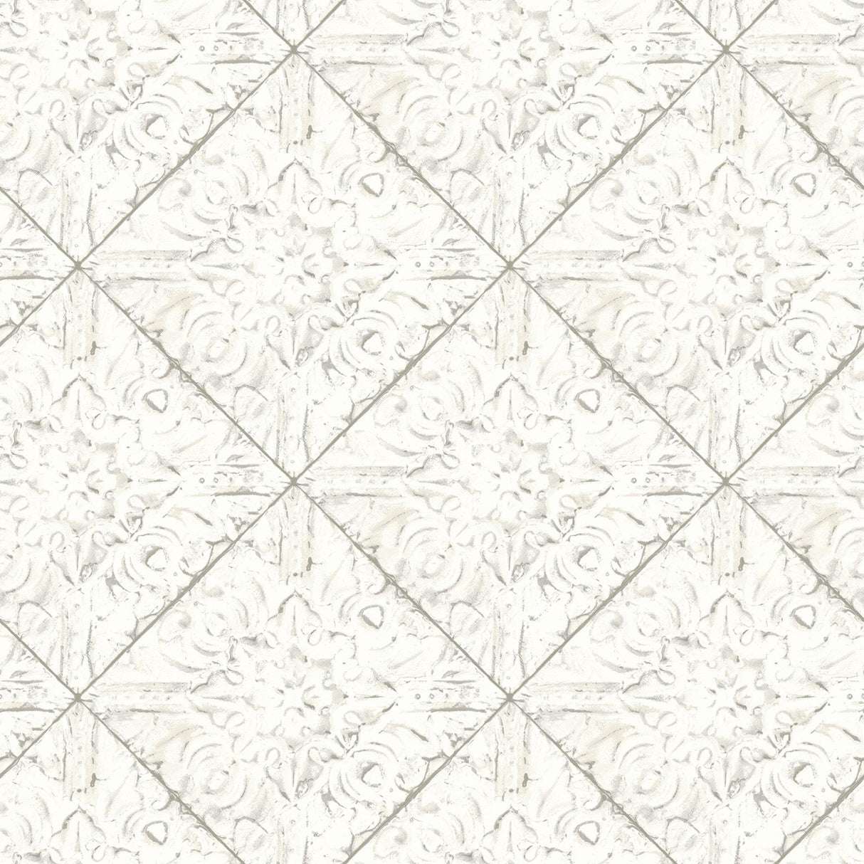 Brewster Home Fashions Brandi Metallic Faux Tile White Wallpaper