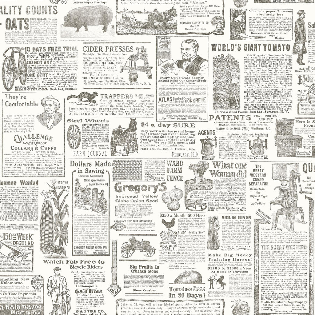 Brewster Home Fashions Underwood Taupe Vintage Newspaper Wallpaper