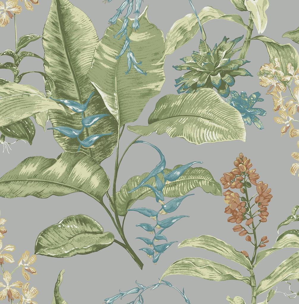 Brewster Home Fashions Maui Grey Botanical Wallpaper