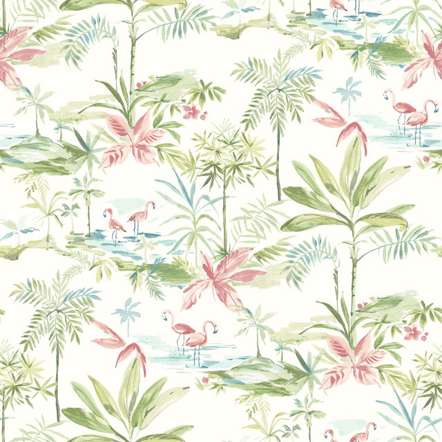 Brewster Home Fashions Lagoon Green Scenic Island Wallpaper