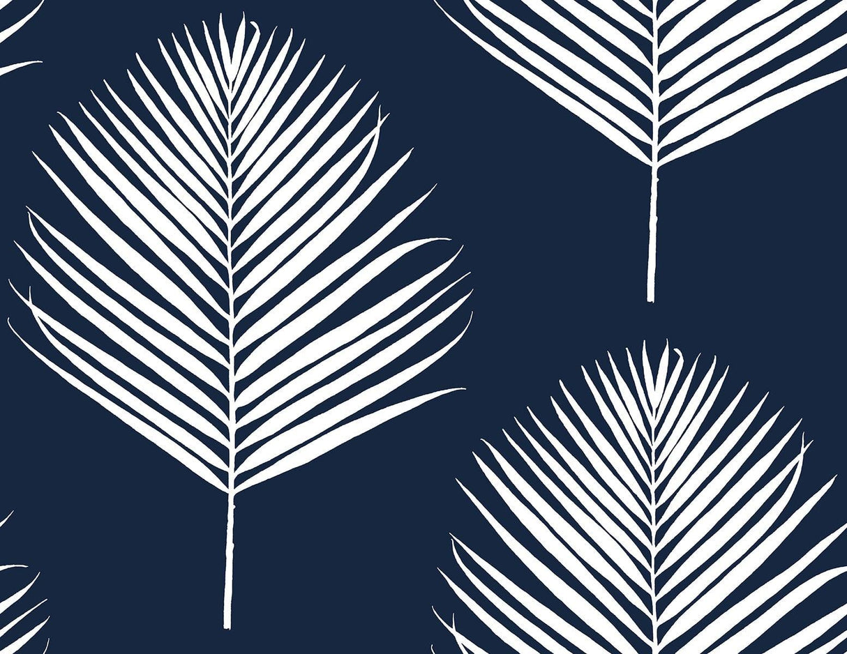 Seabrook Maui Palm Midnight Blue & White Wallpaper