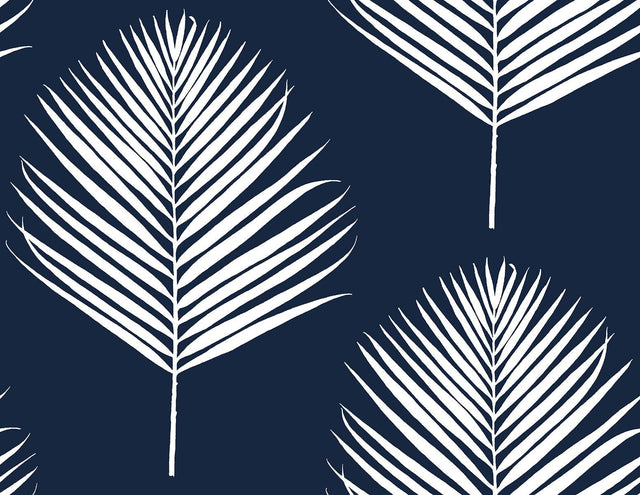 Seabrook Maui Palm Midnight Blue & White Wallpaper