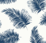 Seabrook Tossed Palm White & Navy Wallpaper