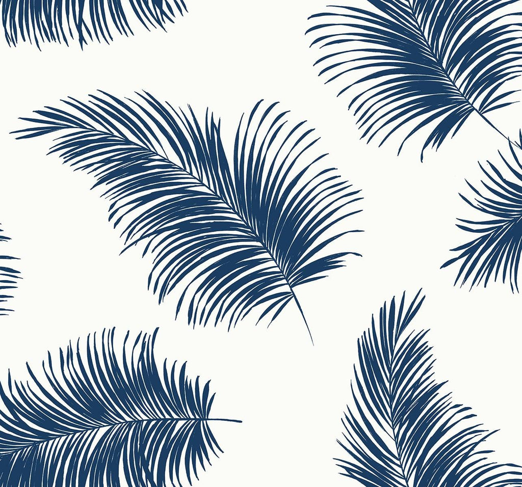Seabrook Tossed Palm Blue Wallpaper
