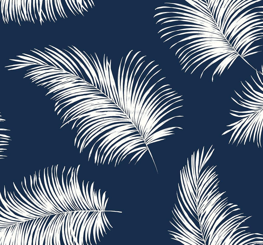 Seabrook Tossed Palm Navy Blue Wallpaper