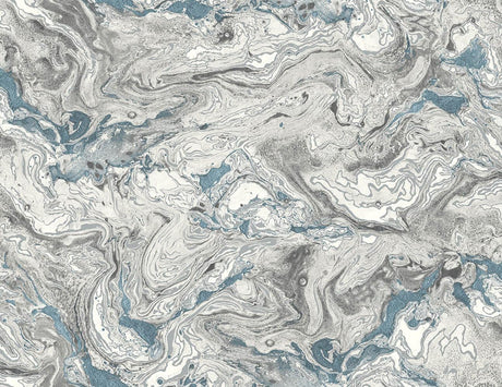 Seabrook Faux Marble Lunar Rock & Cerulean Wallpaper