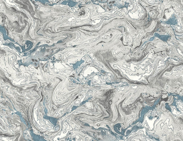 Seabrook Faux Marble Lunar Rock & Cerulean Wallpaper