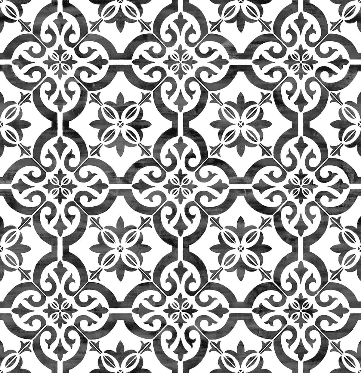 Seabrook Porto Tile Black Wallpaper