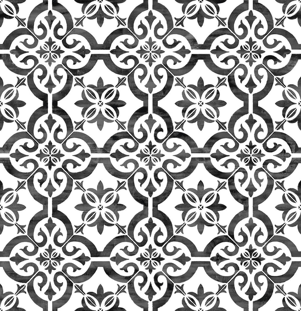 Seabrook Porto Tile Black Wallpaper
