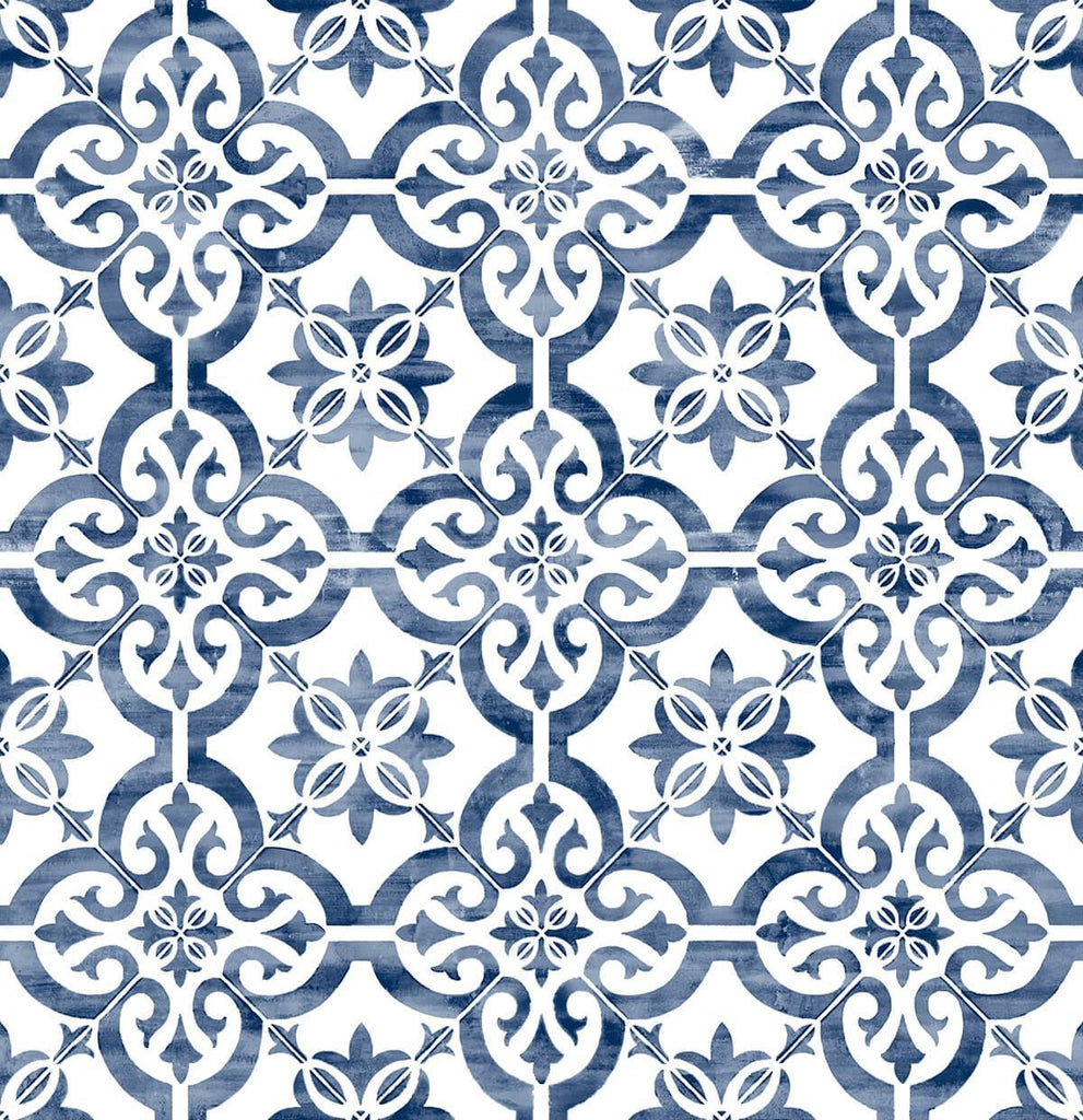Seabrook Porto Tile Riviera Blue Wallpaper