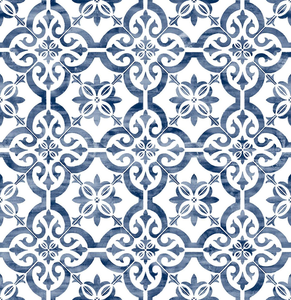 Seabrook Porto Tile Blue Wallpaper