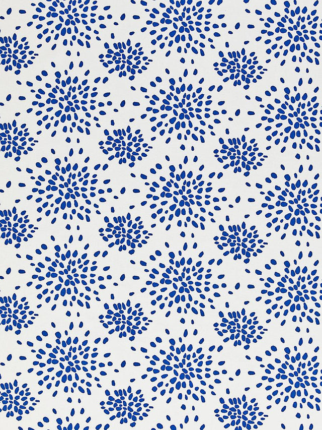 Hinson Fireworks Cotton Print Blue On White Fabric