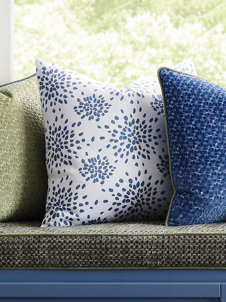 Hinson Fireworks Cotton Print Blue On White Fabric