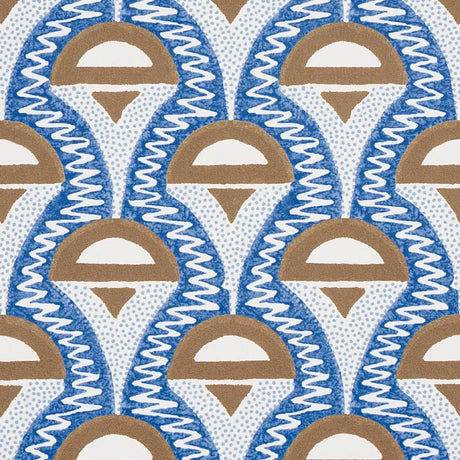 Schumacher Abelino Blue & Brown Wallpaper