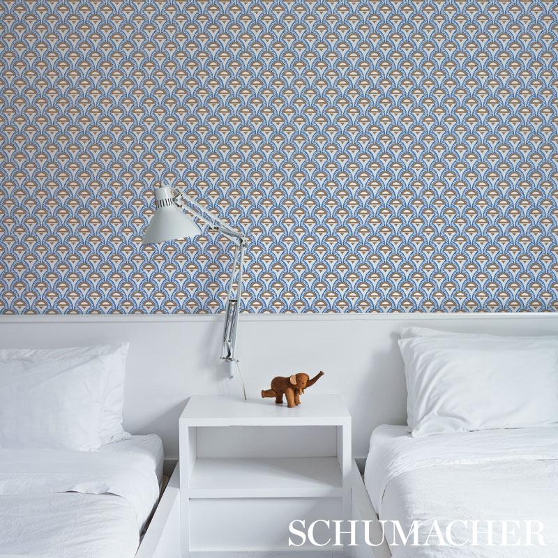 Schumacher Abelino Blue & Brown Wallpaper