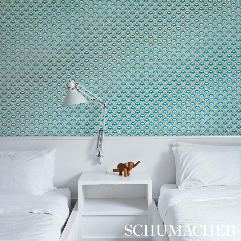 Schumacher Abelino Green & Peacock Wallpaper