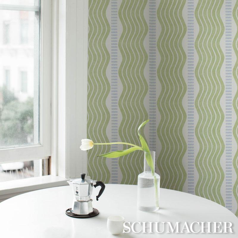 Schumacher Sina Stripe Green Wallpaper