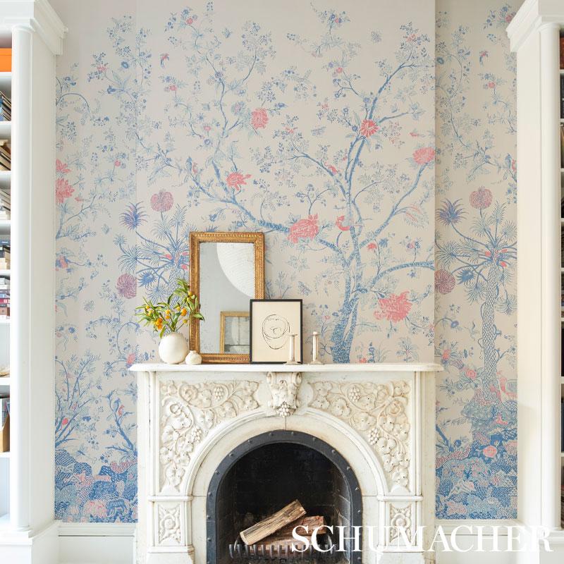Schumacher Amaltas Panel Set Blue & Red Wallpaper