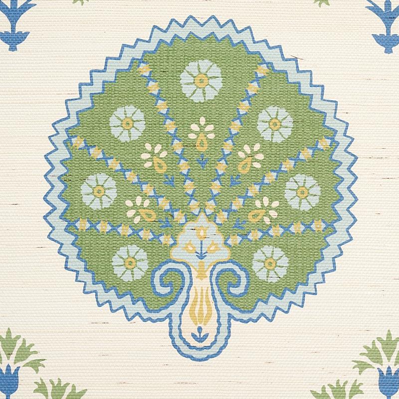 Schumacher Chamba Crown Sisal Green Wallpaper