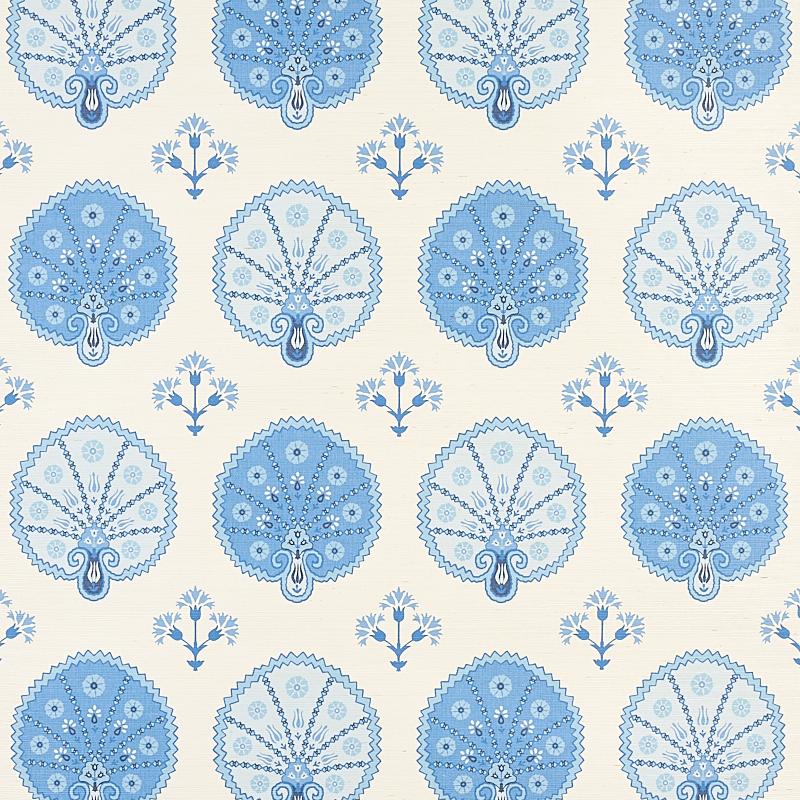 Schumacher Chamba Crown Sisal Blue Wallpaper