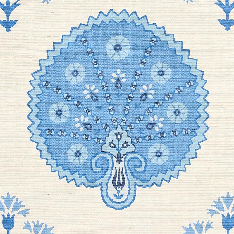 Schumacher Chamba Crown Sisal Blue Wallpaper