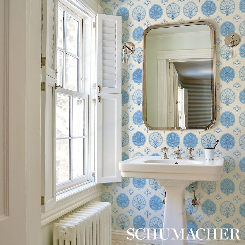 Schumacher Chamba Crown Sisal Blue Wallpaper